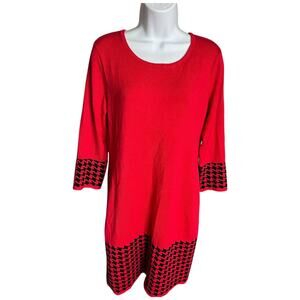 99 Jane Street Chinese Red Black houndstooth long sleeve sweater dress Med NWT